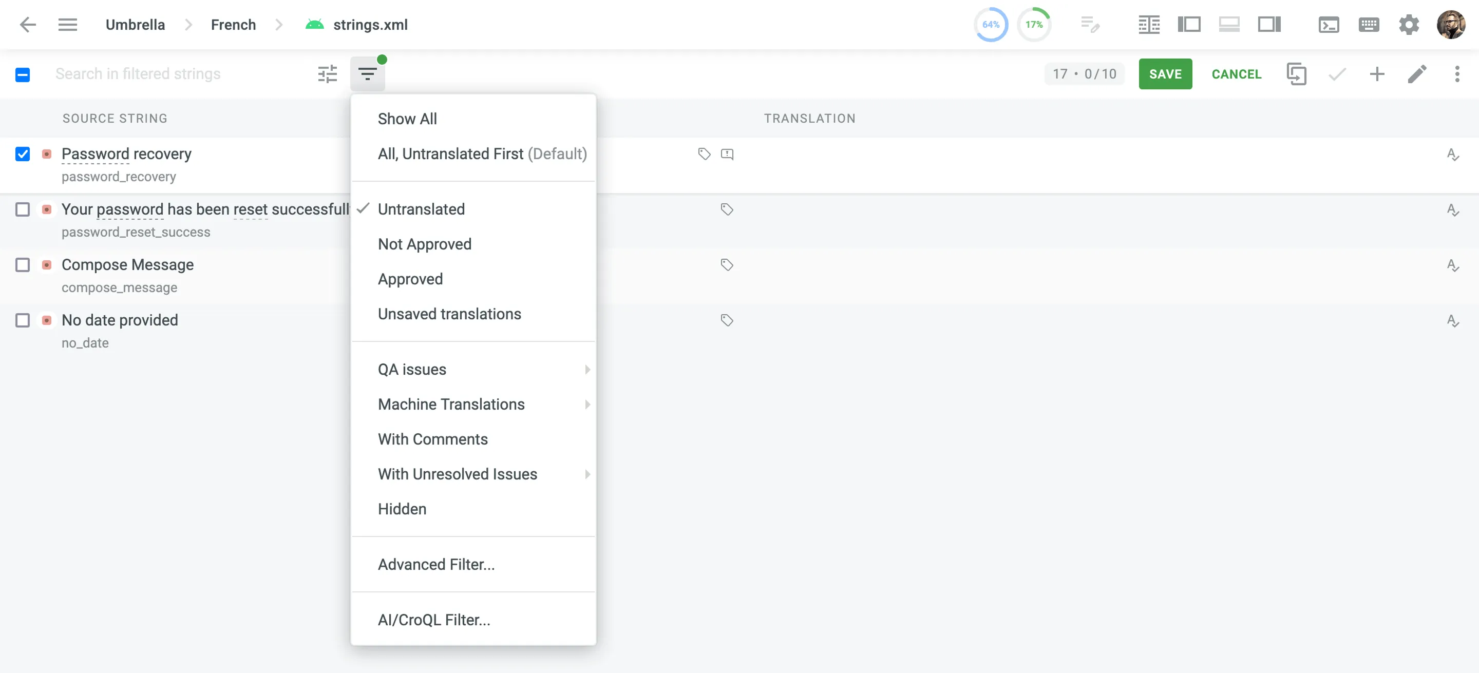 Strings Filter